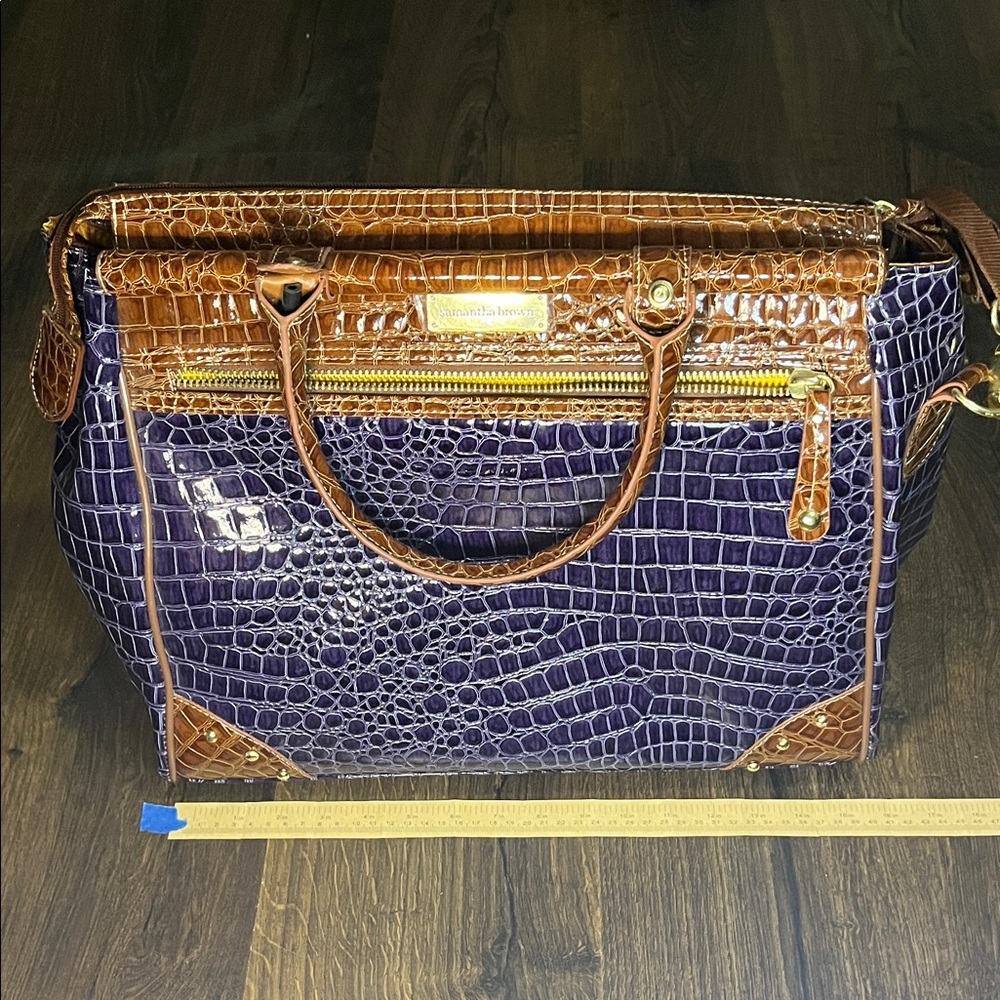 brown and Purple Croc-Embossed Bag